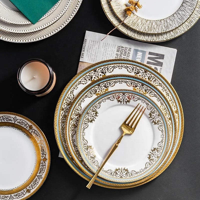 Plate Ceramic Net Red Swing Plate Nordic Household Gold Rimmed Tableware Steak Plate Western Cuisine Italian Pasta Dish