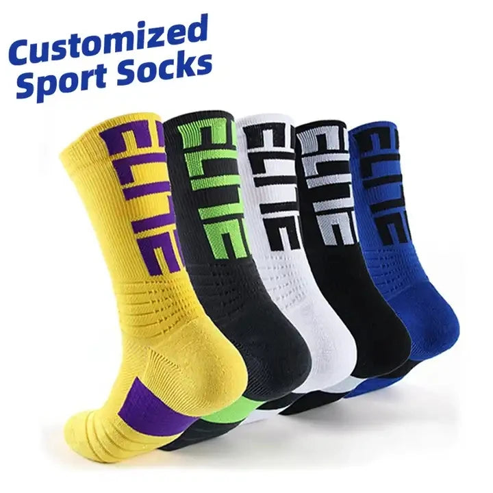 Wholesale Youth Men Half Terry Padded Crew Athletic Running Cycling Custom Sport Basketball Elite Compression Socks
