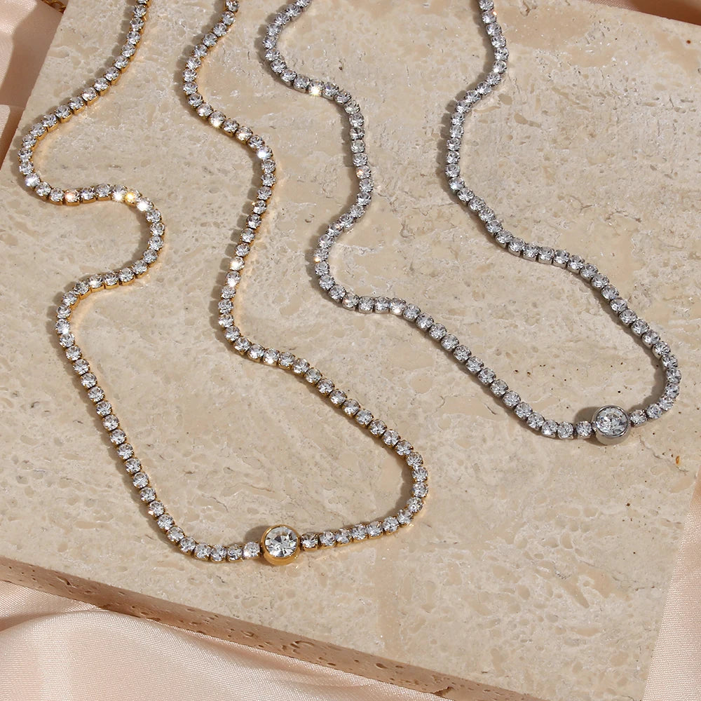 Waterproof Fashion Jewelry Diamond Cubic Zircon Chain Necklace Stainless Steel Moissanite Pendant Necklace for Women