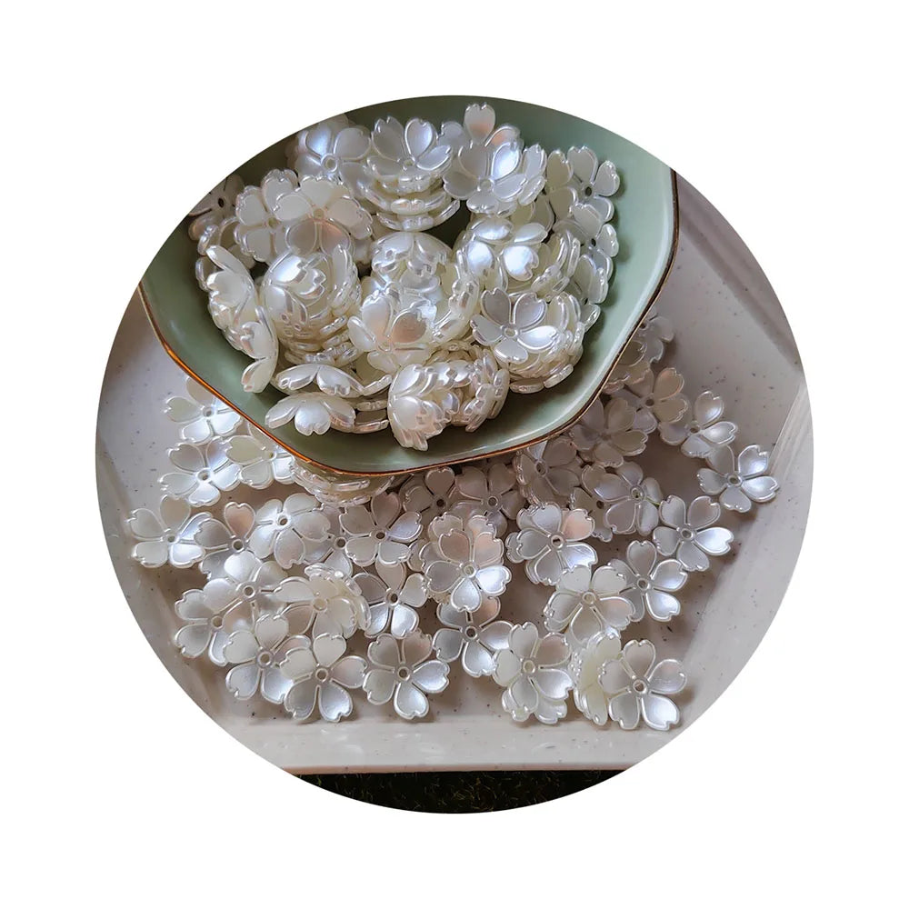 1000Pcs Acrylic Pearl Shell Beads Mid Hole Flower Rose Connector Beads Charm Loose Spacer Bead Jewelry DIY Necklace Earring 15mm