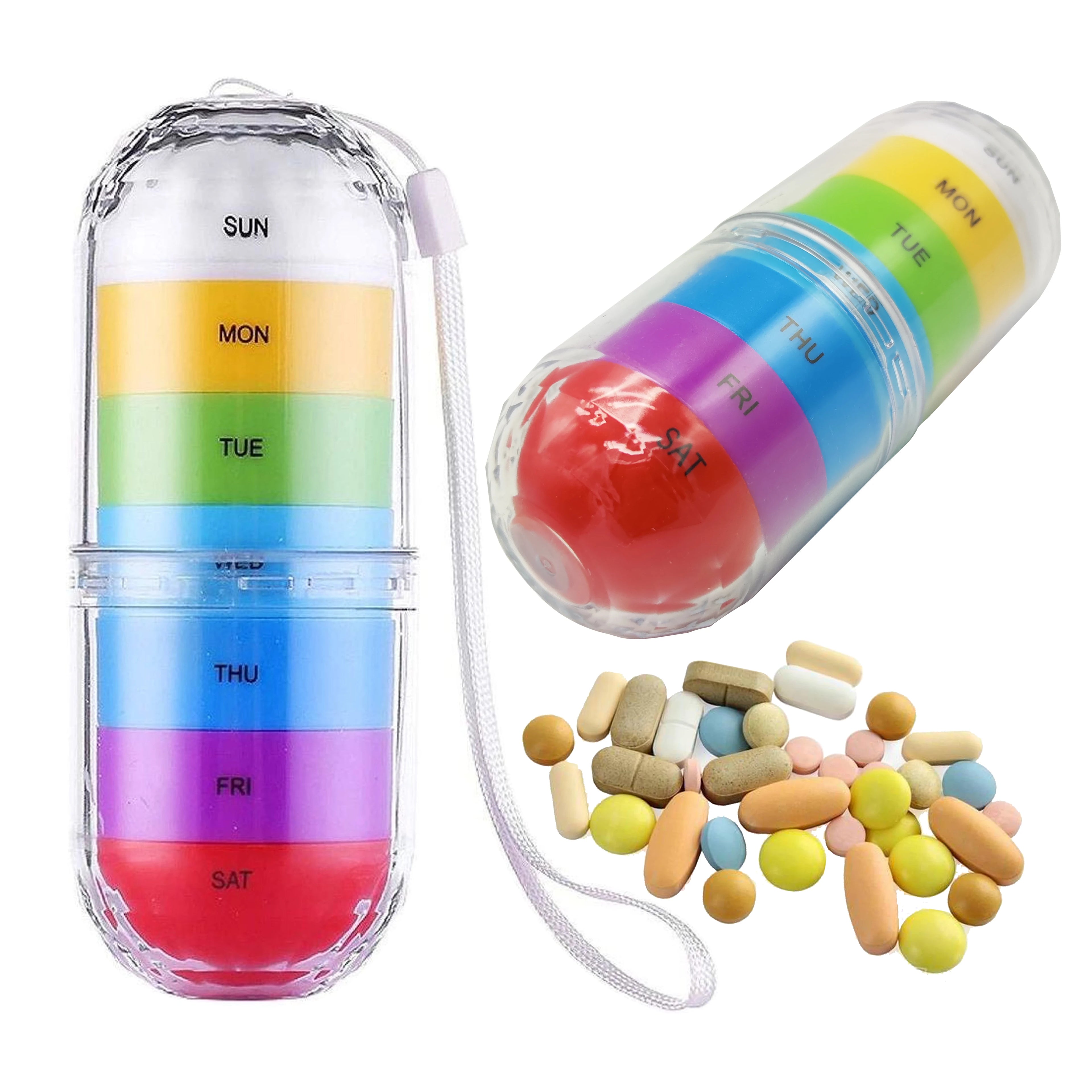 Hot Sell 7 Days Compartments Weekly Plastic Portable Pill Organizer 7 Cases Pill Box With Cups Plastic Storage Pill Box