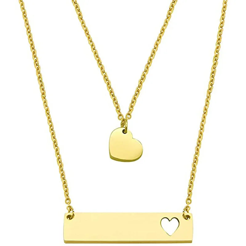 Fashion Mother's Day Gift For Mom Grandma Daughter Stainless Steel Silver 18k Gold Bar Disc Heart Jewelry Necklace