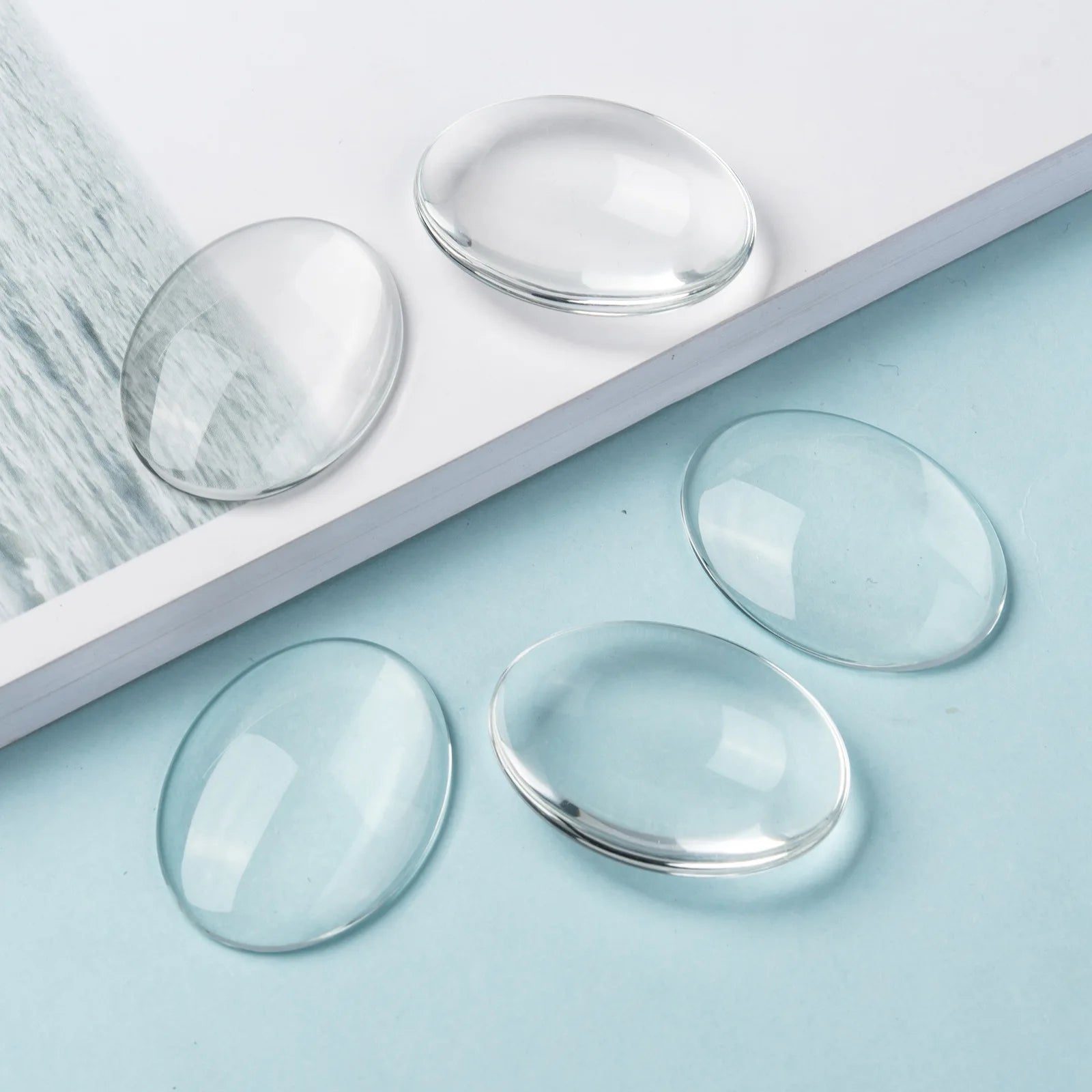 Pandahall 100 Pcs 40mm 35mm 30mm or 200pcs 25mm 20mm 18mm 14mm 10mm Transparent Oval Glass Cabochons