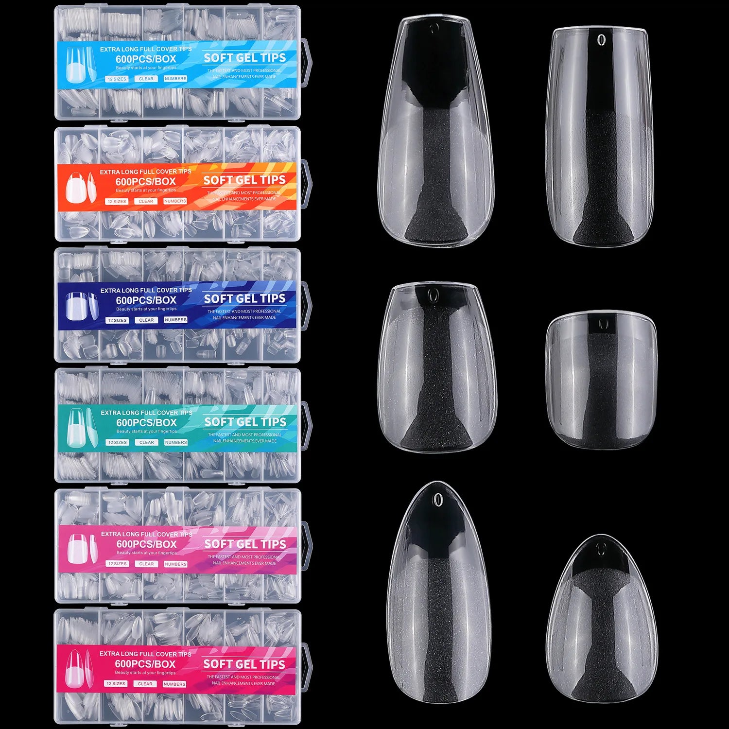 600Pcs/Box False Nails Tips Accessories Full /Half-Paste Dual-Use Ultrathin Traceless Full Cover Press on Nail Tips