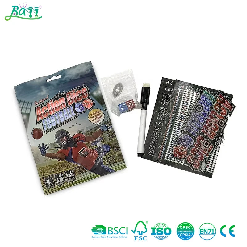 Custom Multi-Player Action Dice Football Sports Cards Hanging Booster Pack Made of Durable Plastic Paper with Custom Packaging