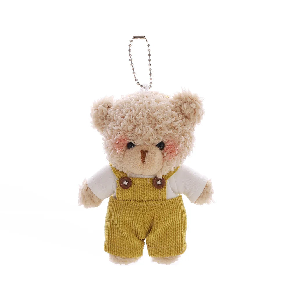 Cartoon Wear Clothes Bear Plush Toy Keychain Soft Stuffed Doll Pendant Backpack Car Bag Key Ring Decor Charm Kid Gift