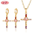 Wholesale Vintage Cross Religion Zircon Zircon 18K Gold Plated Women Jewelry Sets for Gift