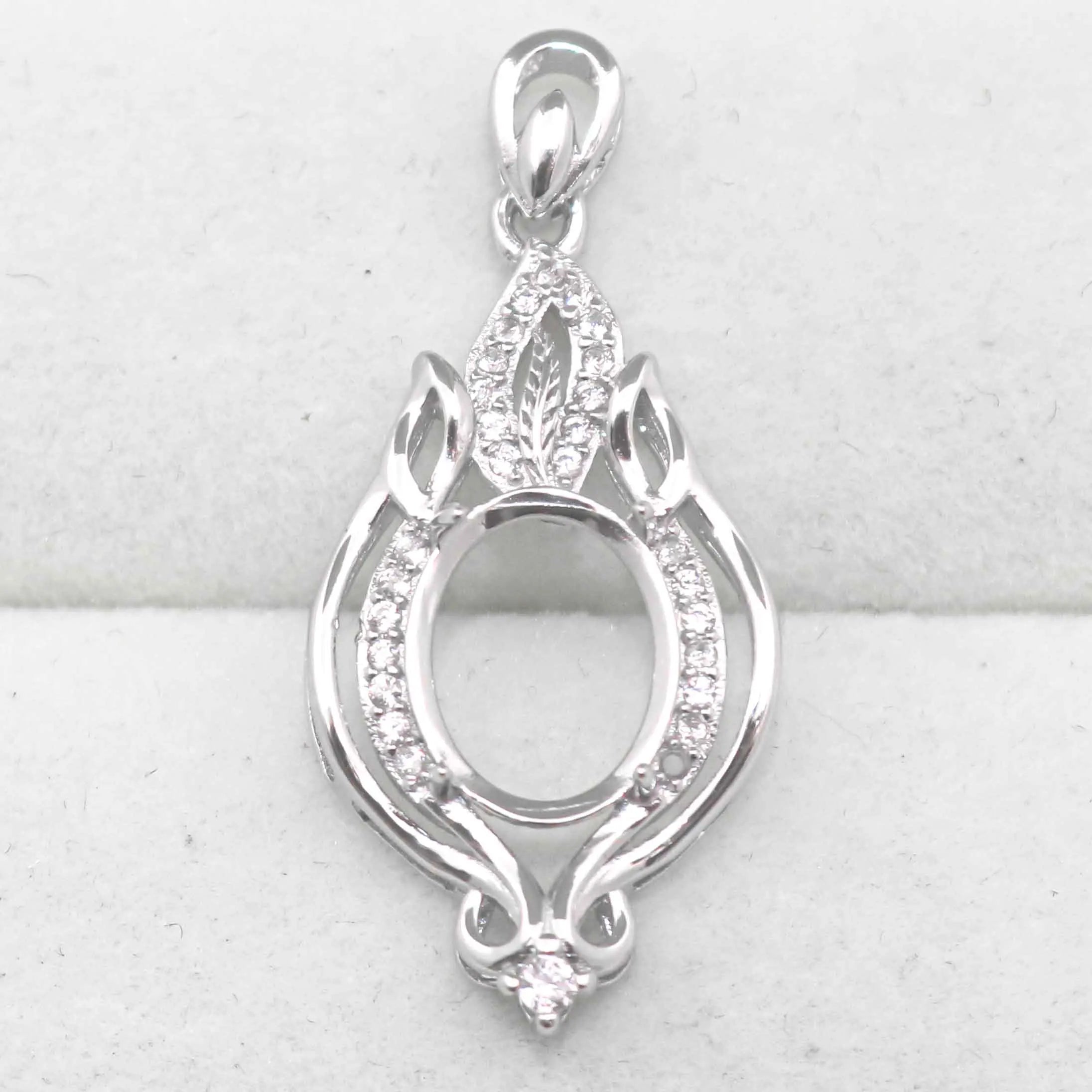 Sterling Silver 14*19mm Semi Mount Pendant Empty Support Blank Claws Setting S925 Base Holder Without Center Stone for DIY Inlay