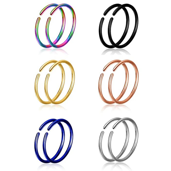 Simple Trendy Multicolor Nose Lip Daith Cartilage Helix Tragus Hoop Earrings New Hypoallergenic 316L Steel Stainless Steel