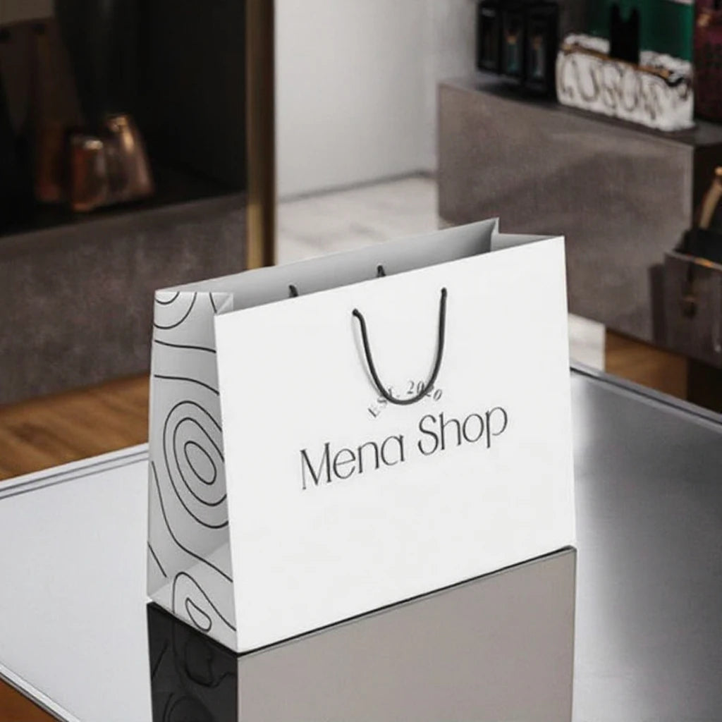 Customized Luxury Ribbon Handle Boutique Shopping Packaging Black Paper Bags With Your Own Logo