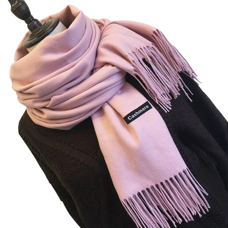 Lady Winter Autumn Long Scarf Warm Female Shawl Women Solid Color Cashmere Scarves with Tassel