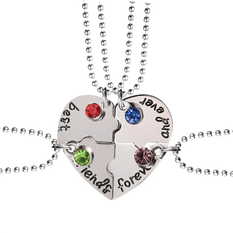 Fashion Necklaces Best Friends Friendship Letter Jewelry Diamond Dainty Four Pieces Joint Heart Pendant