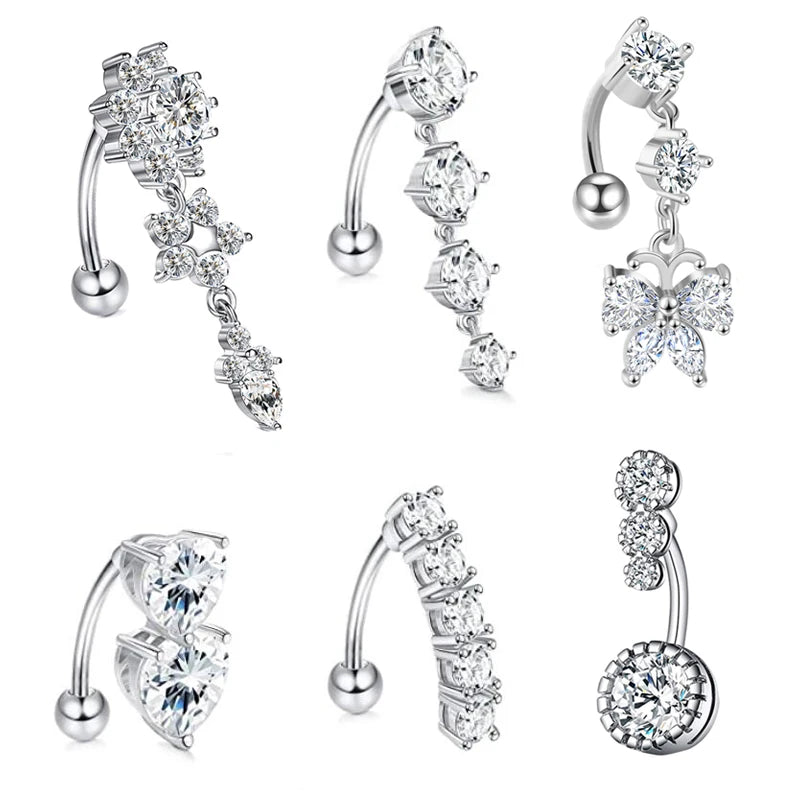 14G Romantic Dangle 316L Stainless Steel Belly Button Rings for Women's Navel Piercing Jewelry-Wedding Engagement Gift