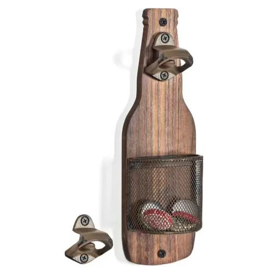 Tailai Personalized Polished Pine Wood Wall Hanging Bottle Opener with Catcher-Eco-friendly Father's Day Gift for Men