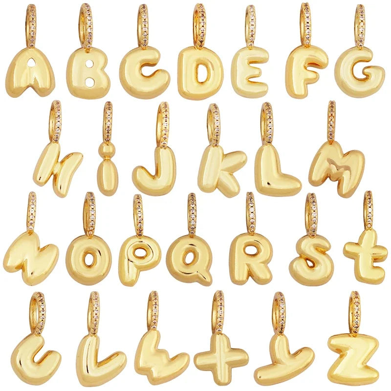 Cute Brass Initial Name A-Z Letter Charm PendantReal 18K Gold Plated Zircon Necklace Bracelet Jewelry Findings Supplies S48