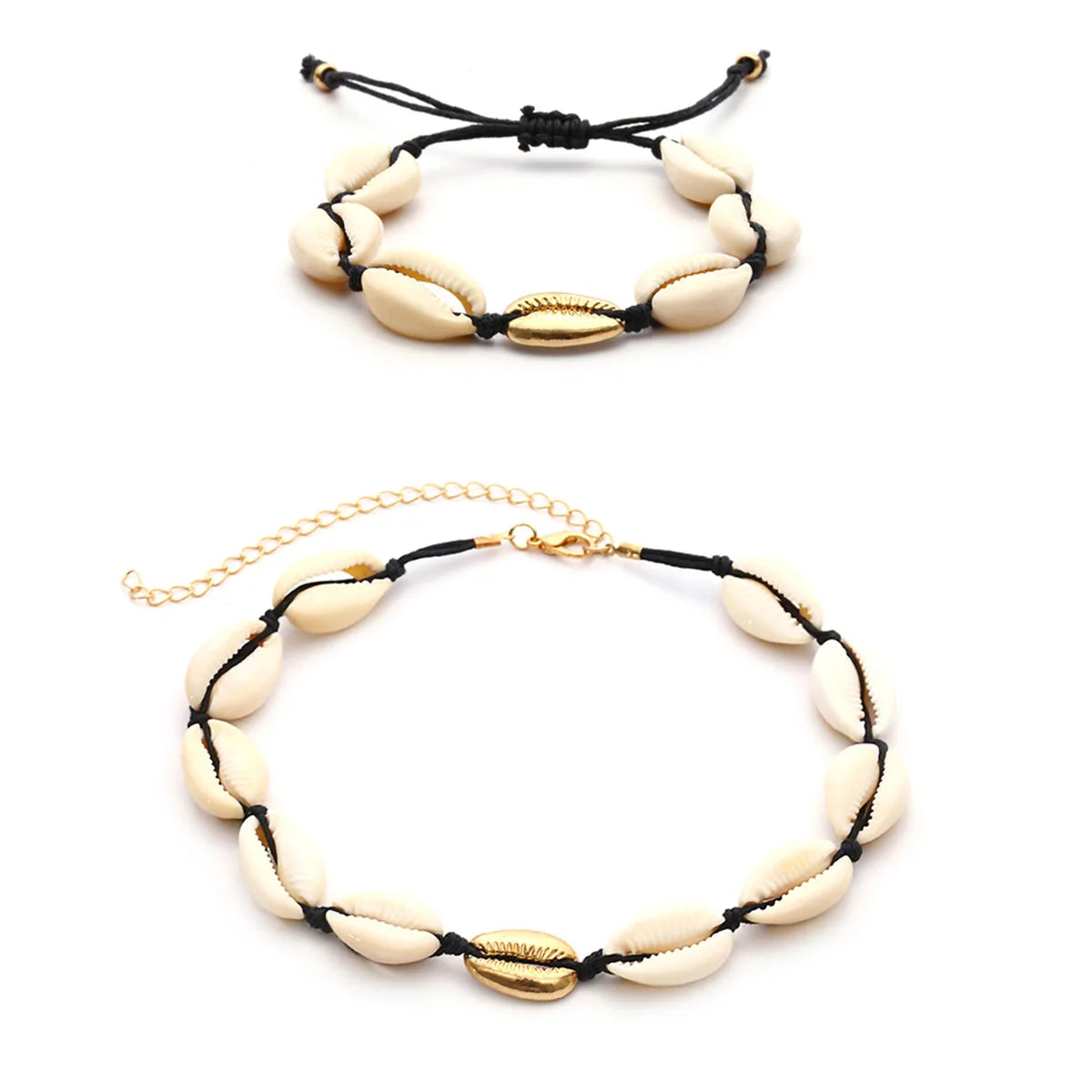 Fashion Wholesale Bohemian Natural Shell Conch Necklace Hand-knitted Adjustable Anklet Women's Jewelry