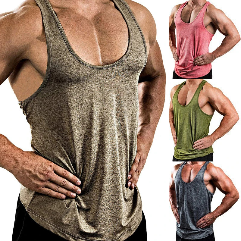 Fitness Tank Top Sleeveless Shirt Running Muscle Workout Bodybuilding Stringer Sport Vest Mens Cotton Breathable Knitted