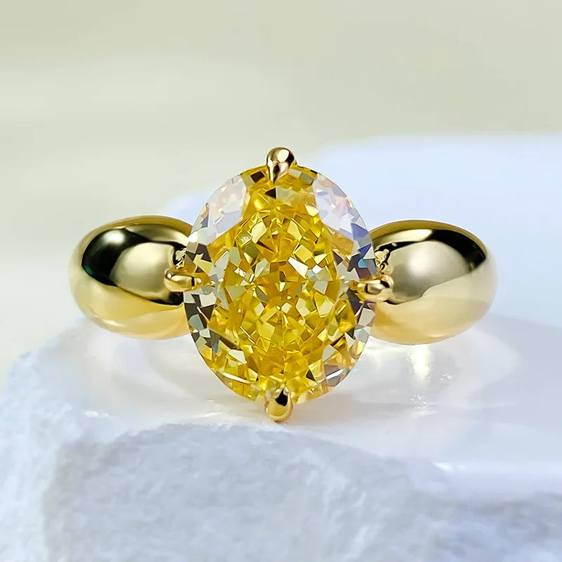 Hot-selling New Imported Zircon 8*10mm Ice Flower Cut Yellow diamond 925 Silver Ring