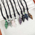 Wholesale Bulk Natural Stone Pendant Crystal Pointed Charms Rose Quartz Amethyst Labradorite Black Rope Necklace for Women Men
