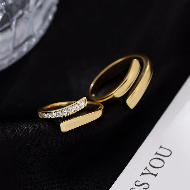 Fashion 925 Sterling Silver Couple Rings Geometric Diamond Gold Plated Open Rings Women Men Dropshipping Products 2023