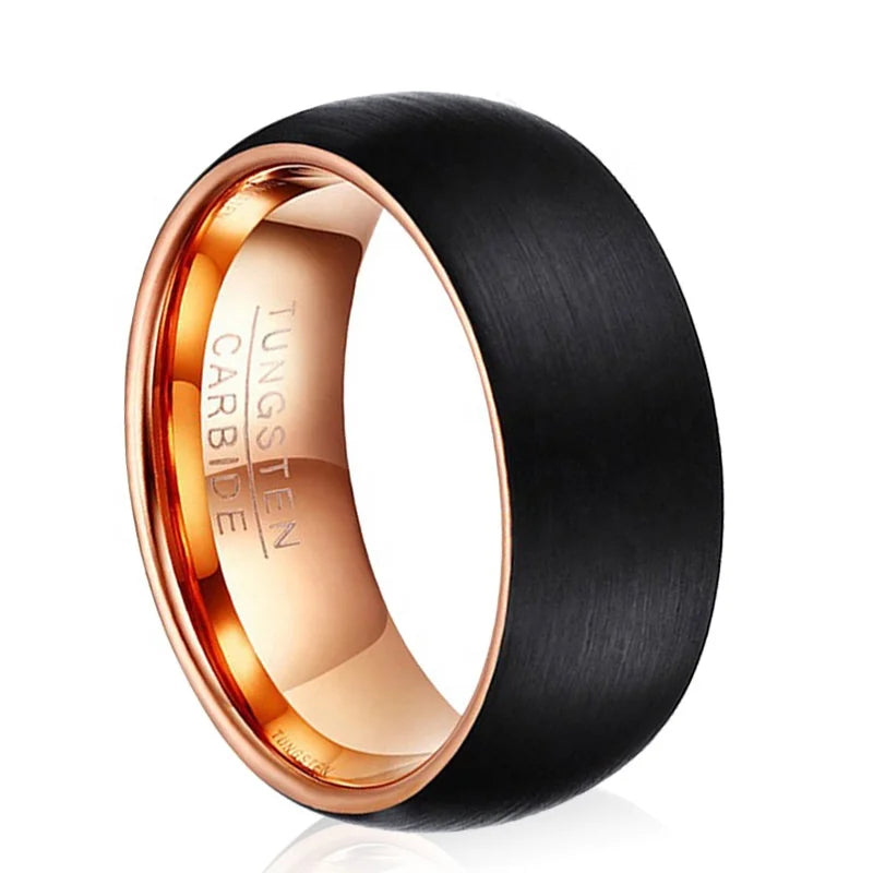 TG Professional Wholesale Fashion Tungsten Jewelry Black Matte Rose Gold Tungsten Ring for Men 6MM 8MM