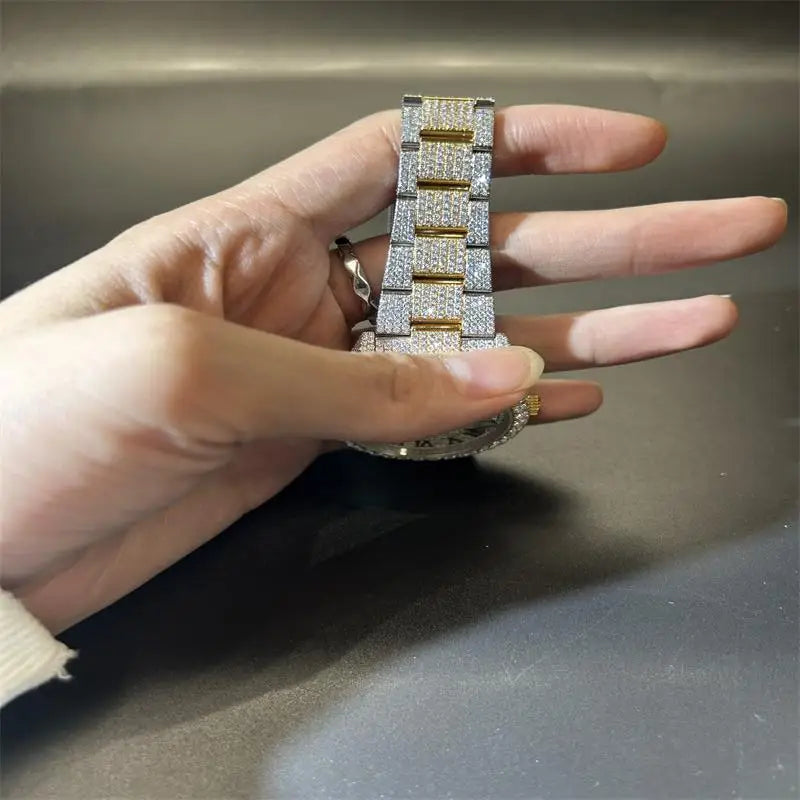 Custom New Luxury Watch Hip Hop Round Diamond Full Ice Cut Mechanical Watch VVS Moissanite Watch