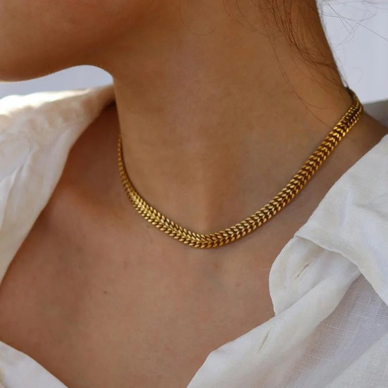 MECYLIFE 18K Gold Jewelry Women Choker Necklace Statement Chain Necklace Gold Choker Necklace