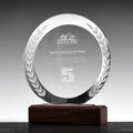 High Quality Glass Trophies With Wooden Base Custom 3D Engrave Round Shape Blank Crystal Award Trophy Plaque for Souvenir Gifts