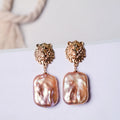 Haiyang Fashion Punk Gold Plated Lion Head Drop Earrings Natural Square Baroque Purple Freshwater Pearl Unisex