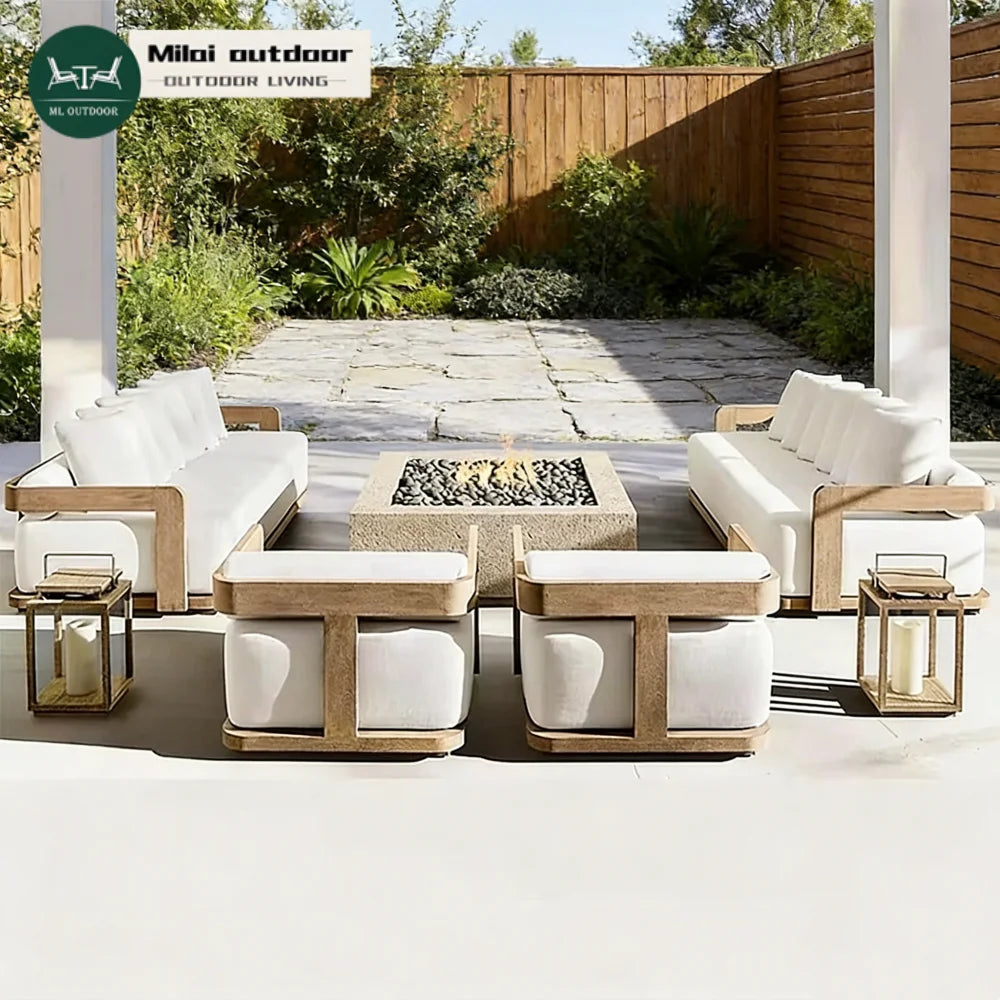 Factory Direct Sale Modern Outdoor Garden Solid Wood Comfortable Leisure Sofa Teak Outdoor Courtyard Sofa Set