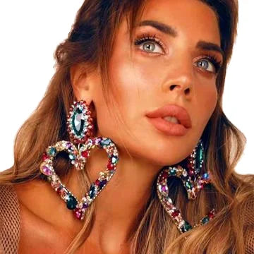 Women's Retro Heart-Shape Full Zirconia Drop Earrings Exaggerated Retro Fashion Jewelry-Wholesale
