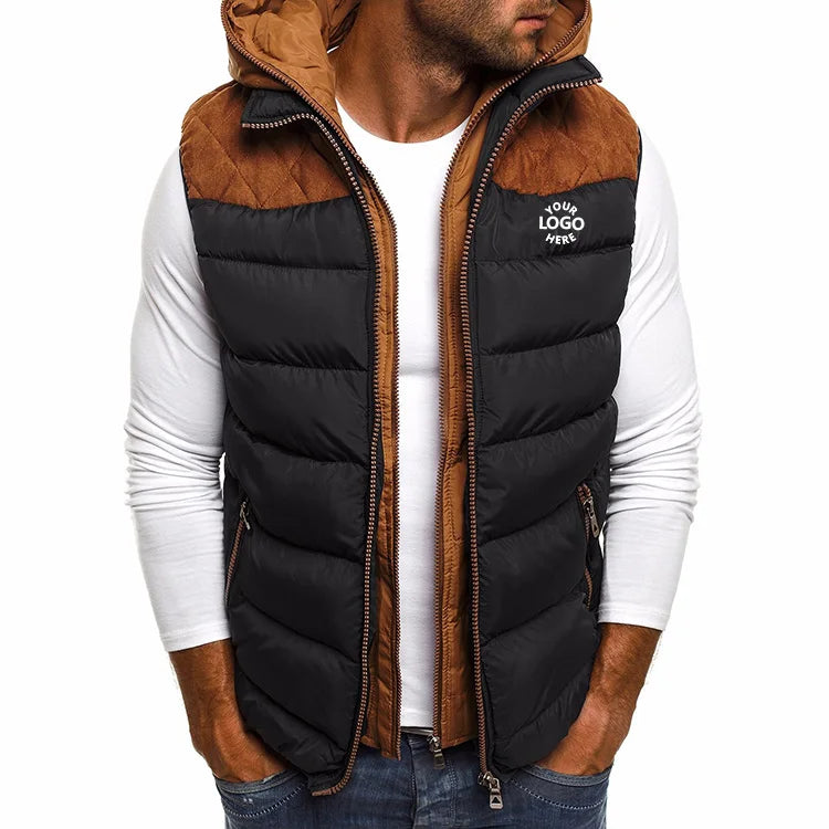 Custom Wholesale Cheap Winter Autumn Sleeveless Bubble Jacket Clothes Puffer Vest With Hoodie for Men