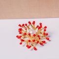 Korean Fashion Simple Drop Oil Enamel Alloy Red Coral Flower Pearl Brooch Pin for Women's Clothing or Wedding/Gift Accessory