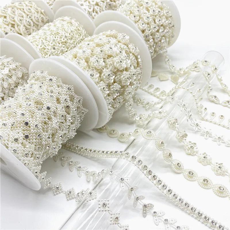 1 Yards Rhinestone Chain Pearl Crystal Jewelry Chain Sew on Trims Wedding Dress Costume Applique Jewelry Making DIY Accessories
