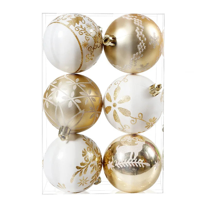 6 Pack 6cm Christmas Baubles  Assorted Gold/Red/Blue/Black Floral and Snowflake Pattern Ornament Balls for Holiday Decor