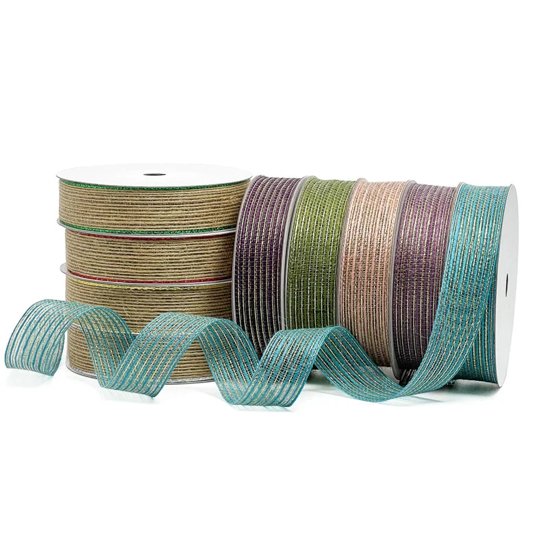 Colorful Christmas Natural Jute Ribbon Single Face 100% Polyester for Home Decor and Wedding Events Party