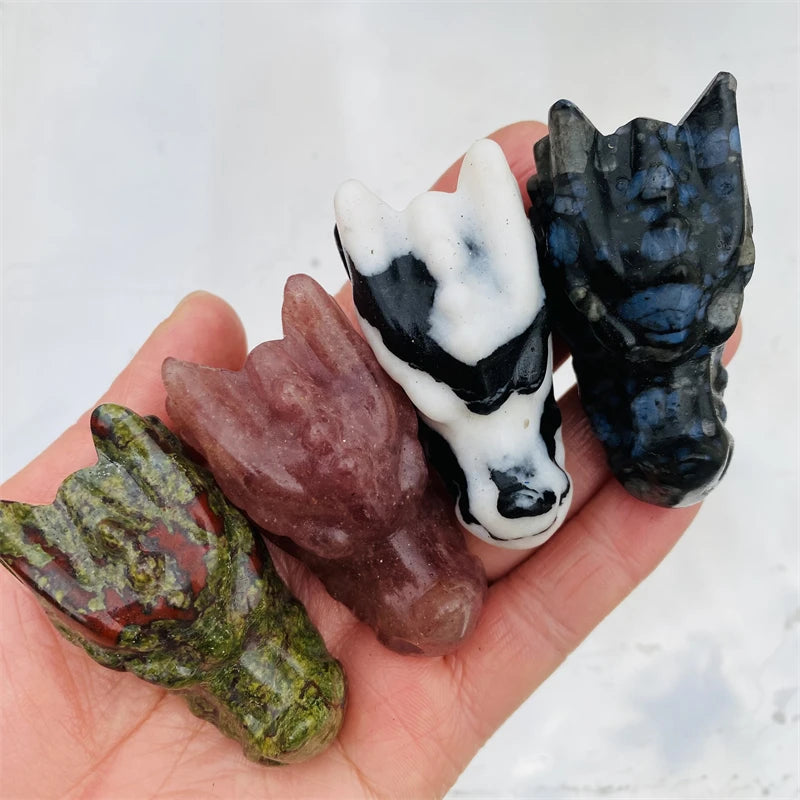 Wholesale Natural Hand Carved Crystal Gem Dragon Head Skulls For Decoration