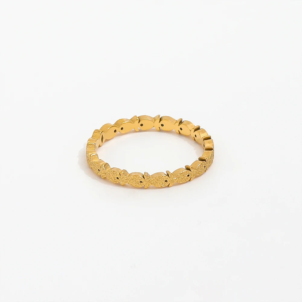 High End 18K Plain Gold Fish Kiss River Gold Rings Stainless Steel Trendy Gold Plated Jewelry