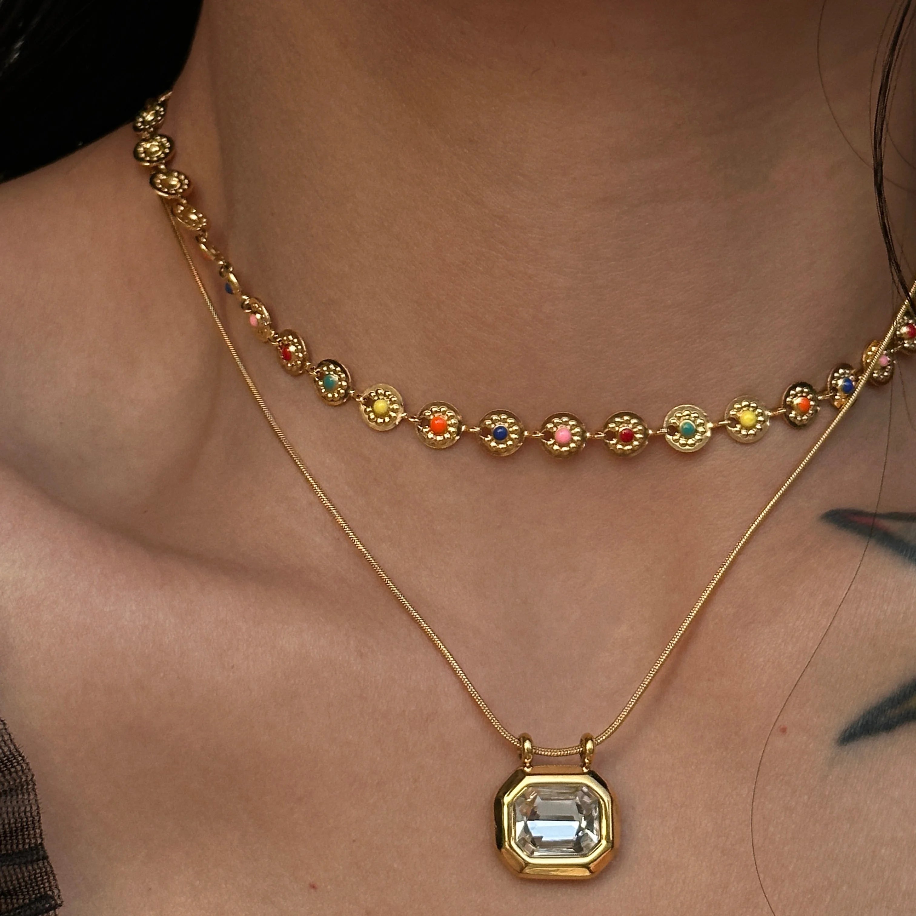 2023 Dazan New 18k Gold Plated Tarnish Free Stainless Steel Summer Hawaiian Colorful Dripping Glue Sun Necklace Jewelry Se