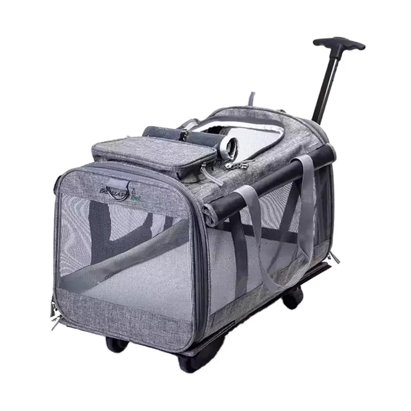 Pet Trolley Suitcase Bag With Wheels Outing Cat Outing Cat Bag  Breathable Car Collapsible Large Pet Luggage Bag