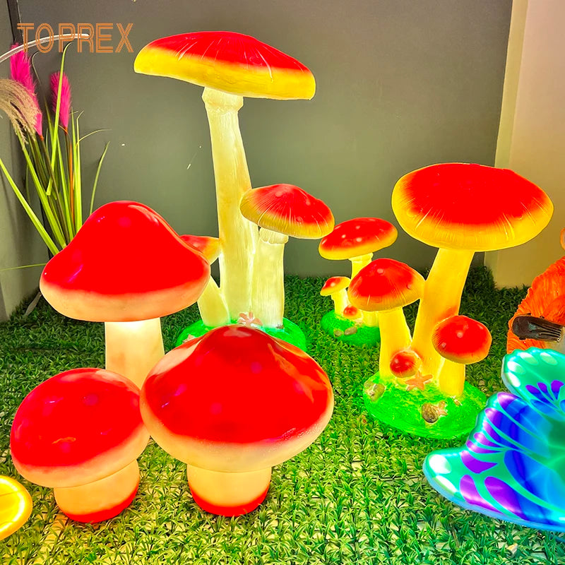 TOPREX DECOR LED Resin Sculpture Mushroom Lamp Modern Artificial Easter Christmas Figurine Waterproof Indoor Outdoor Landscape