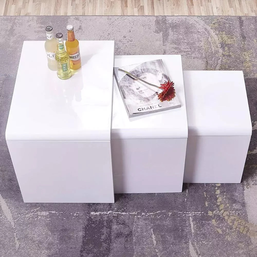 White 3 Tables High Gloss Multi-functional Nesting Coffee Tables Island Display Table Stand for Clothing Store