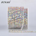 JUNAO Wholesale SS6 SS8 SS10 SS12 SS16 SS18 Sewing Met Al Trim Strass Crystal Sli Ver AB Glass Rhinestone Chain for Dress