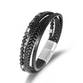 Fashion Multilayer Leather Man Stainless Steel Buckle Bracelet Simple Handmade Braided PU Leather Natural Stone Bracelet for Men