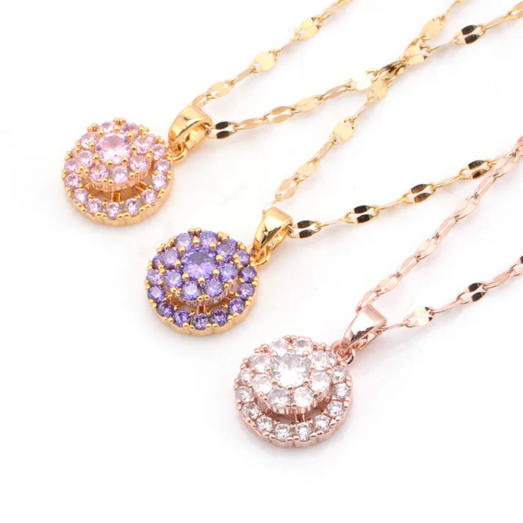 Wholesale Simple Fashion Jewelry Titanium Steel Necklaces Women Sparkling Zircon Diamond Flower Necklaces