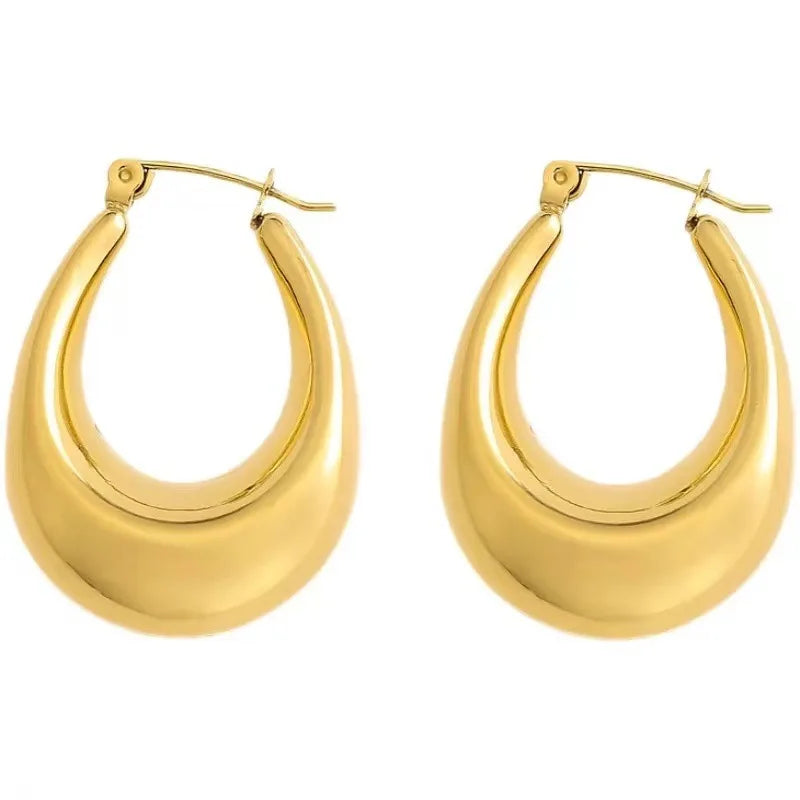 Fashion Charm Chunky Hoop Earrings 25mm Stainless Steel Metal 18K Gold Plated Waterproof Huggie Earrings for Women Fine Jewelry