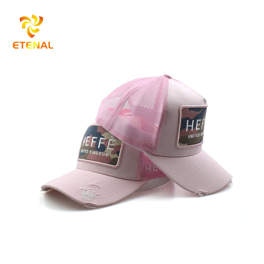 Custom Men Embroidery Patch Distreseed Baseball Cap Pink Terry Mesh Truckers Hat Fashionable for Performance Cycling Beach