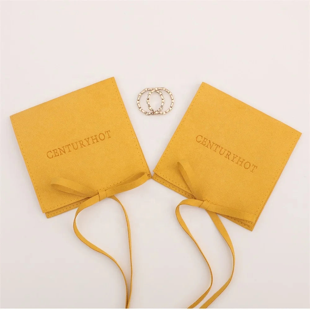 PUPPYSEW Ginger Yellow Microfiber Jewelry Pouch Bags  Velvet Ring Bracelet Necklace Packaging Pouch With logo