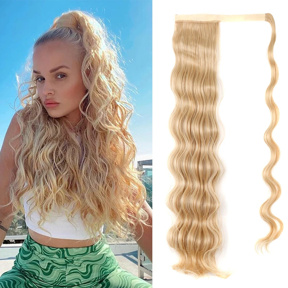 Wholesale 100g Long Body Wave Hair Egg Roll Thick Wrap Around Clip in Hair Ponytail Extension for Women