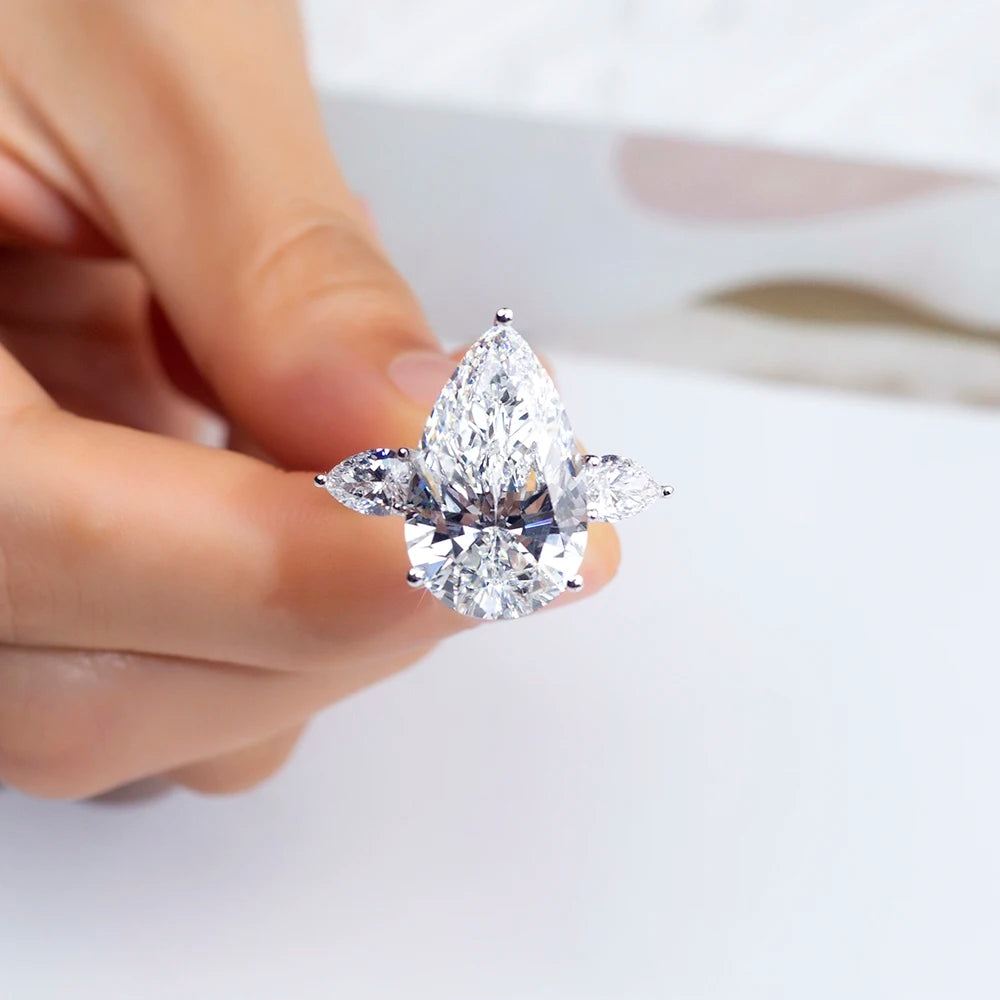 MSR-1553 Big Size Diamond Jewelry 9ct G VS1 Lab Grown Diamond Ring Pear Shaped Lab Created Diamond Ring Yellow Gold 18k
